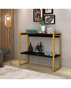 Aparador Ísis Industrial com Prateleira Mdf e Ferro Elegante - Dourado/preto