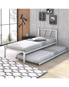 Cama Auxiliar Solteiro em Aço Industrial com Rodízios Branco