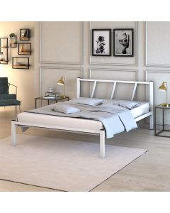 Cama Casal Bruna 100% de Aço Estilo Industrial Reforçada Branco