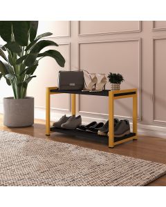 Sapateira Isis Organizador Multiuso 2 Andares Estilo Industrial - Dourado/preto